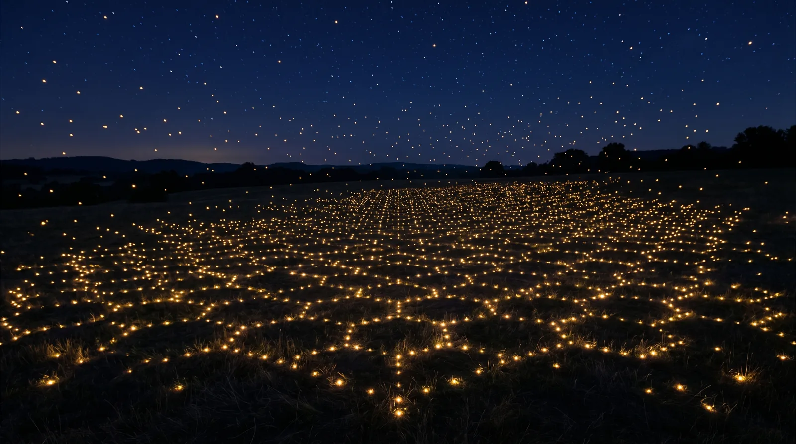 A field of golden points of light revealing a hidden geometric lattice